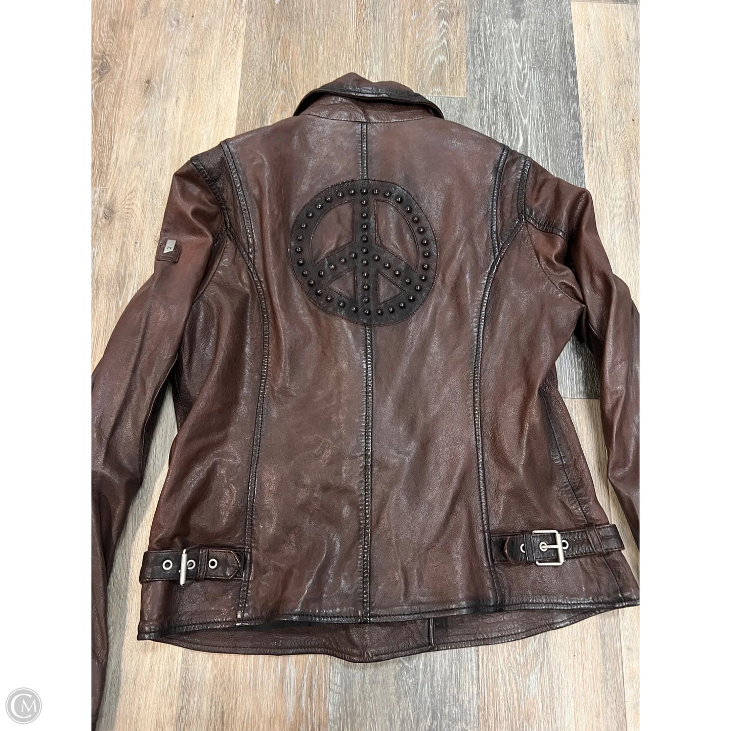 Jacket Moto Leather By Mauritius In Brown, Size: 14