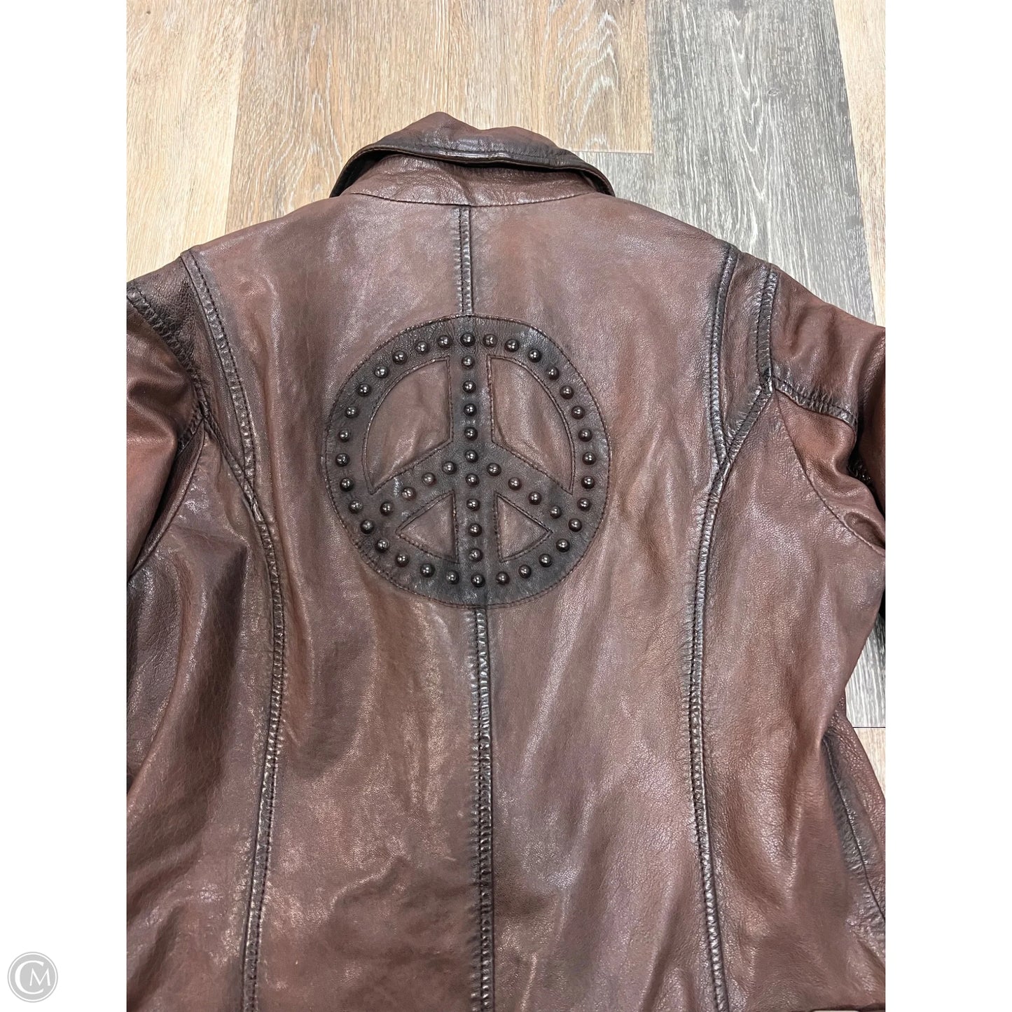 Jacket Moto Leather By Mauritius In Brown, Size: 14