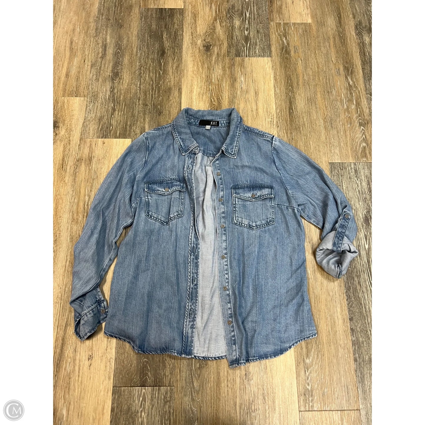 Blouse Long Sleeve By Kut In Blue Denim, Size: Xl