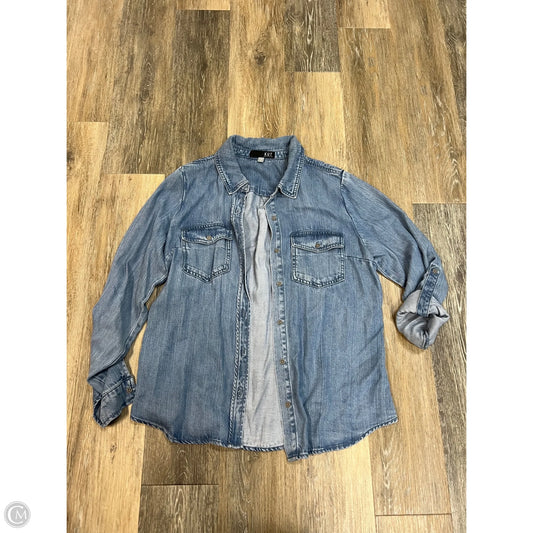 Blouse Long Sleeve By Kut In Blue Denim, Size: Xl