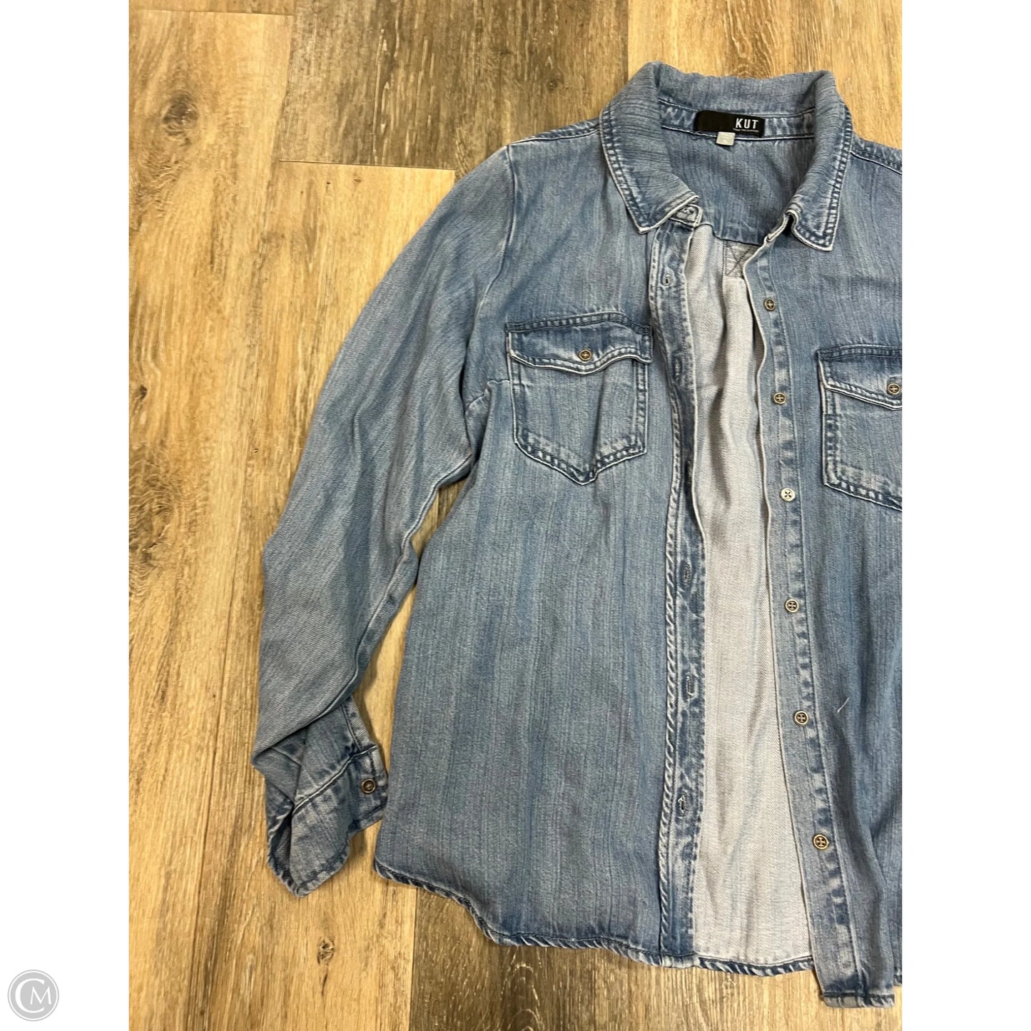 Blouse Long Sleeve By Kut In Blue Denim, Size: Xl