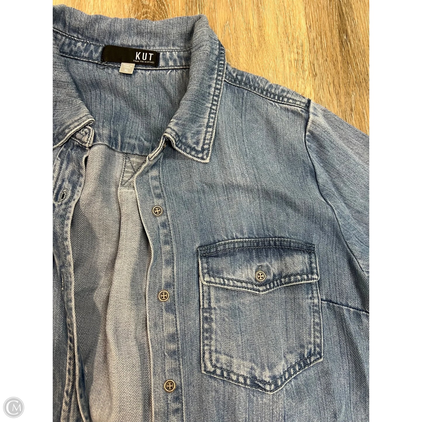 Blouse Long Sleeve By Kut In Blue Denim, Size: Xl