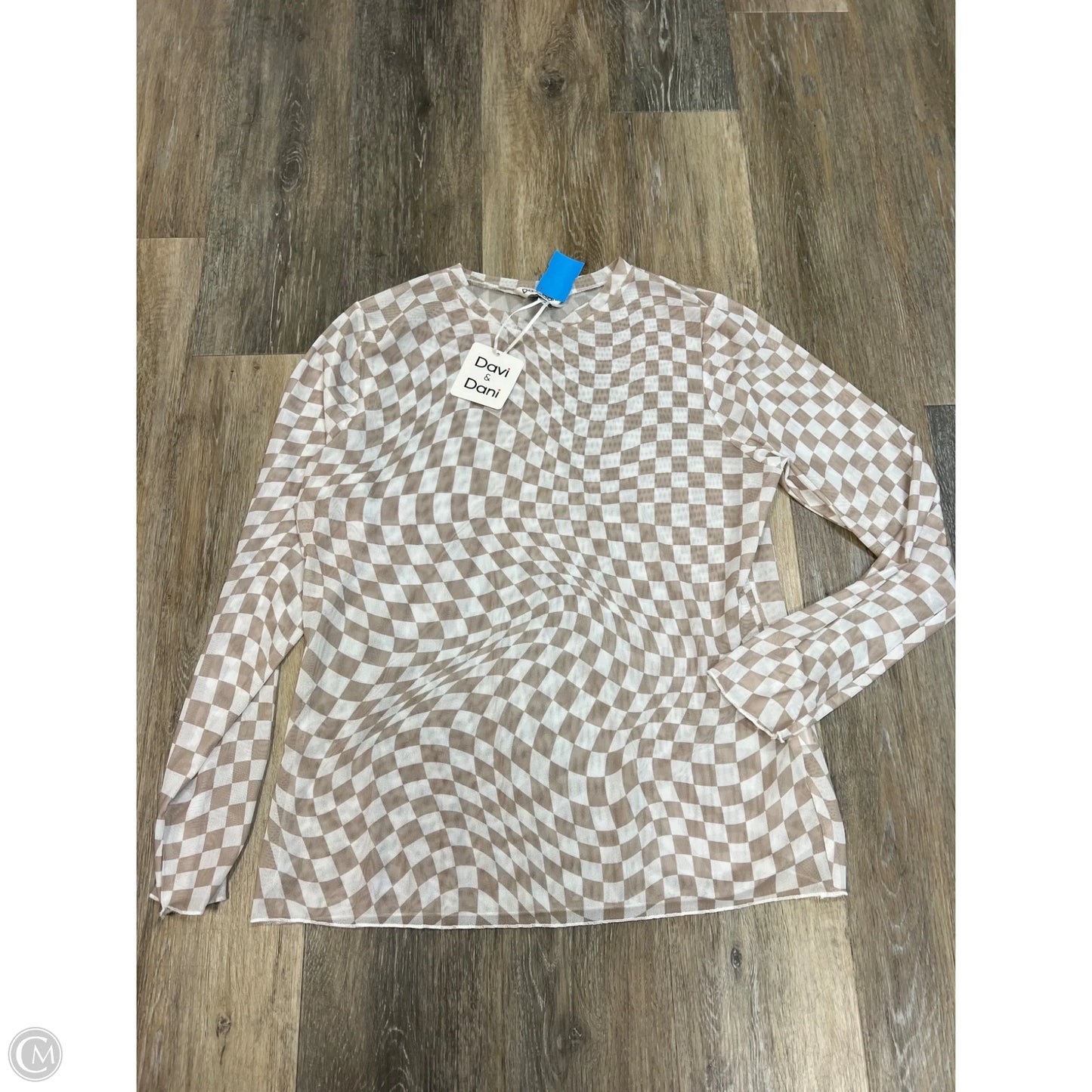 Top Long Sleeve By David & Dani In Checkered Pattern, Size: L
