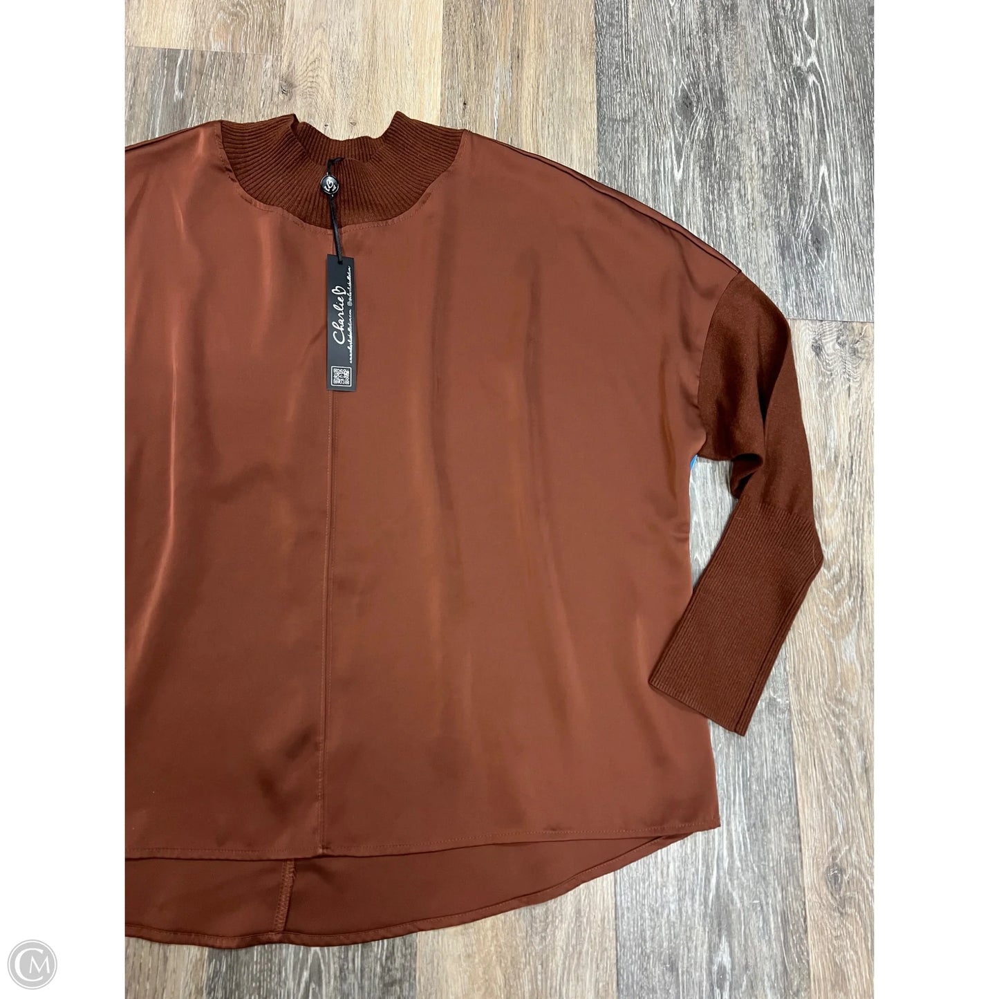 Blouse Long Sleeve By Charlie B In Brown, Size: Xl