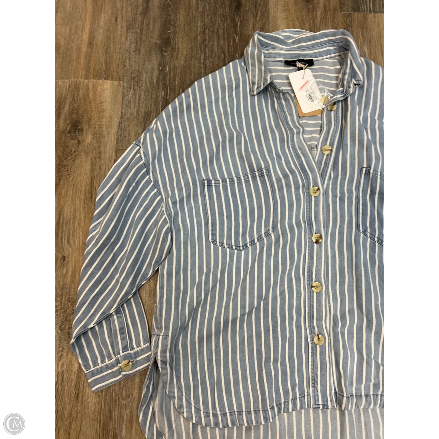 Blouse Long Sleeve By Blu Pepper In Striped Pattern, Size: L