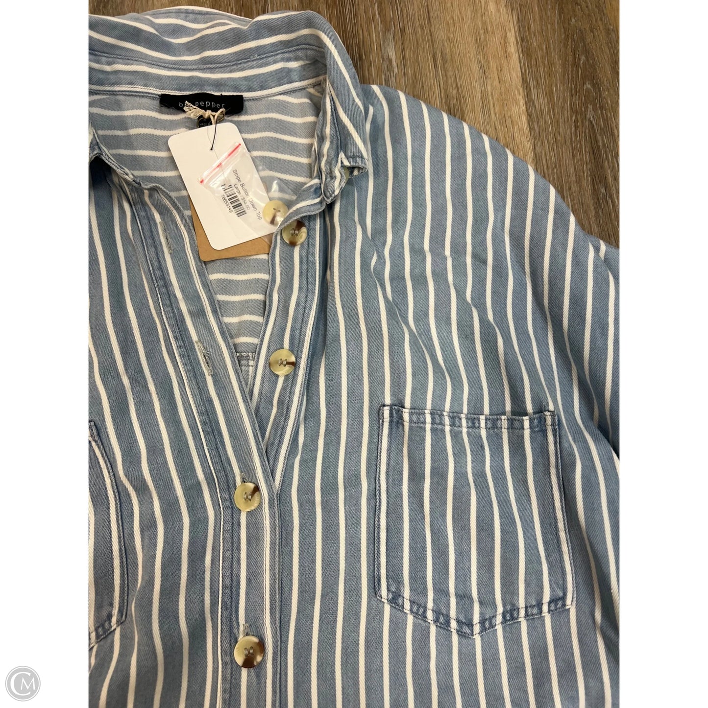 Blouse Long Sleeve By Blu Pepper In Striped Pattern, Size: L