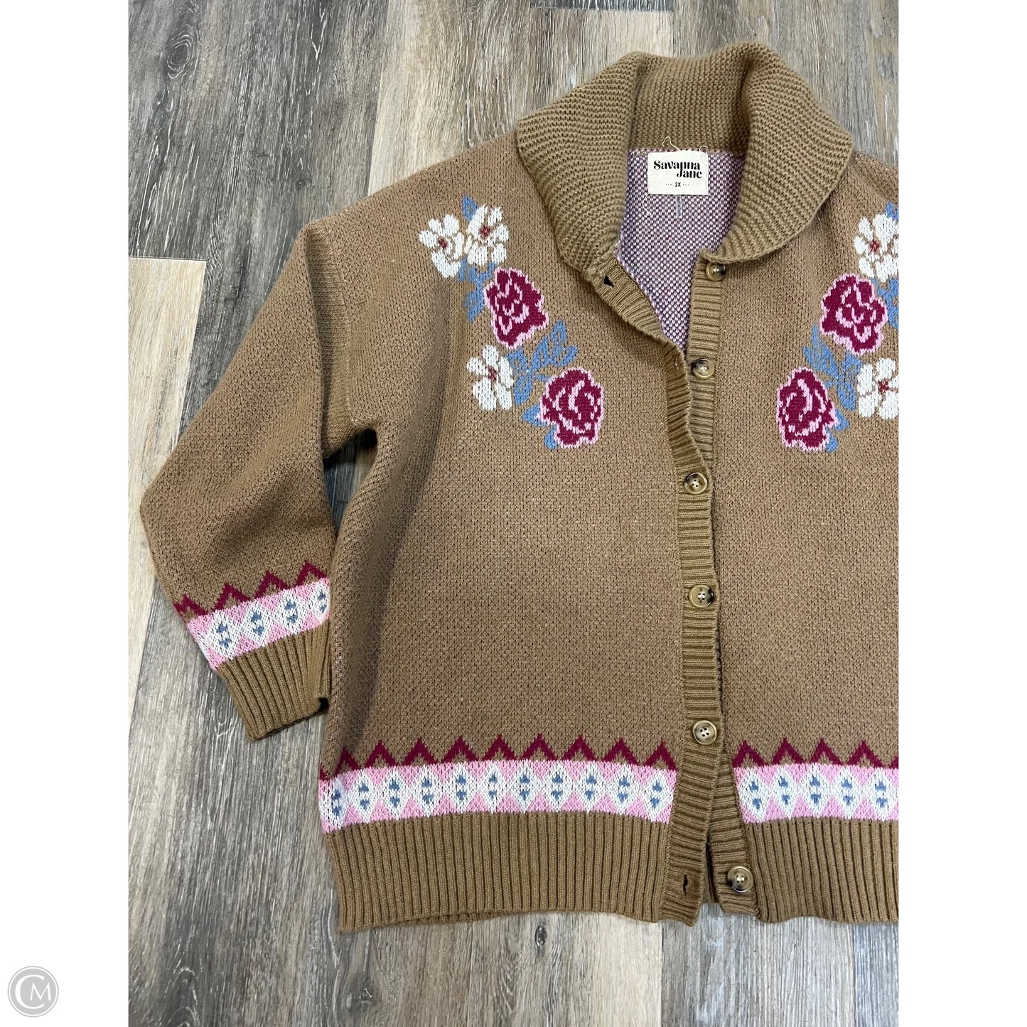 Sweater Cardigan By Savanna Jane In Tan, Size: 2x