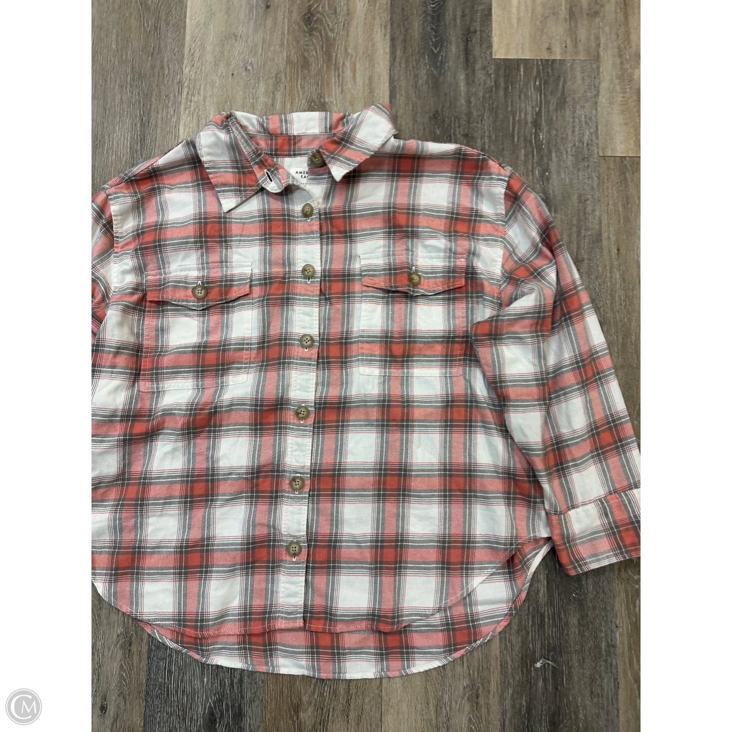 -Blouse Long Sleeve By American Eagle In Plaid Pattern, Size: Xl