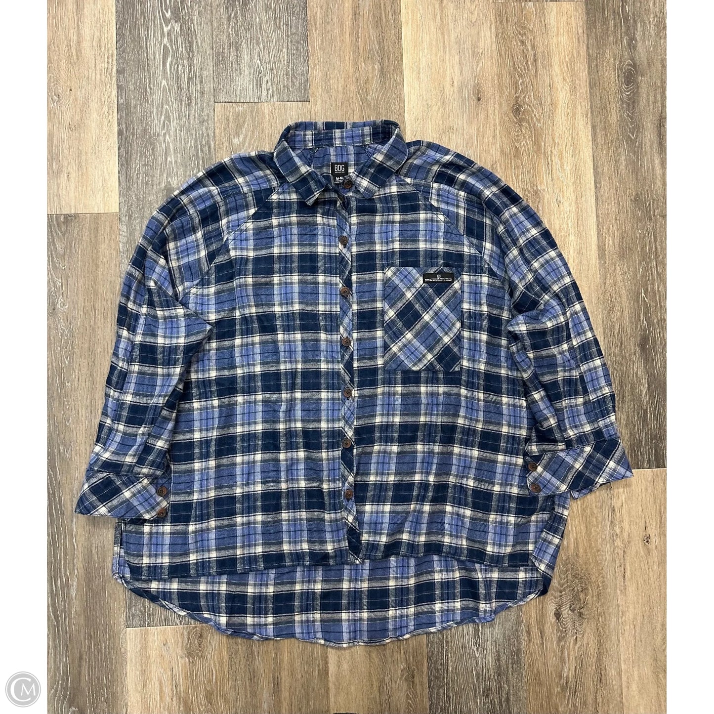 Blouse Long Sleeve By Bdg In Plaid Pattern, Size: M