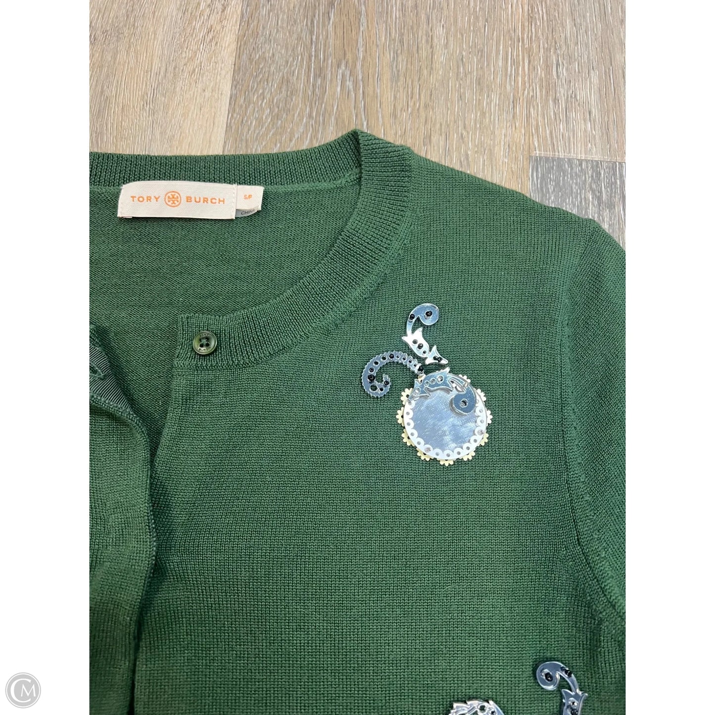 Sweater Cardigan Designer By Tory Burch In Green, Size: S