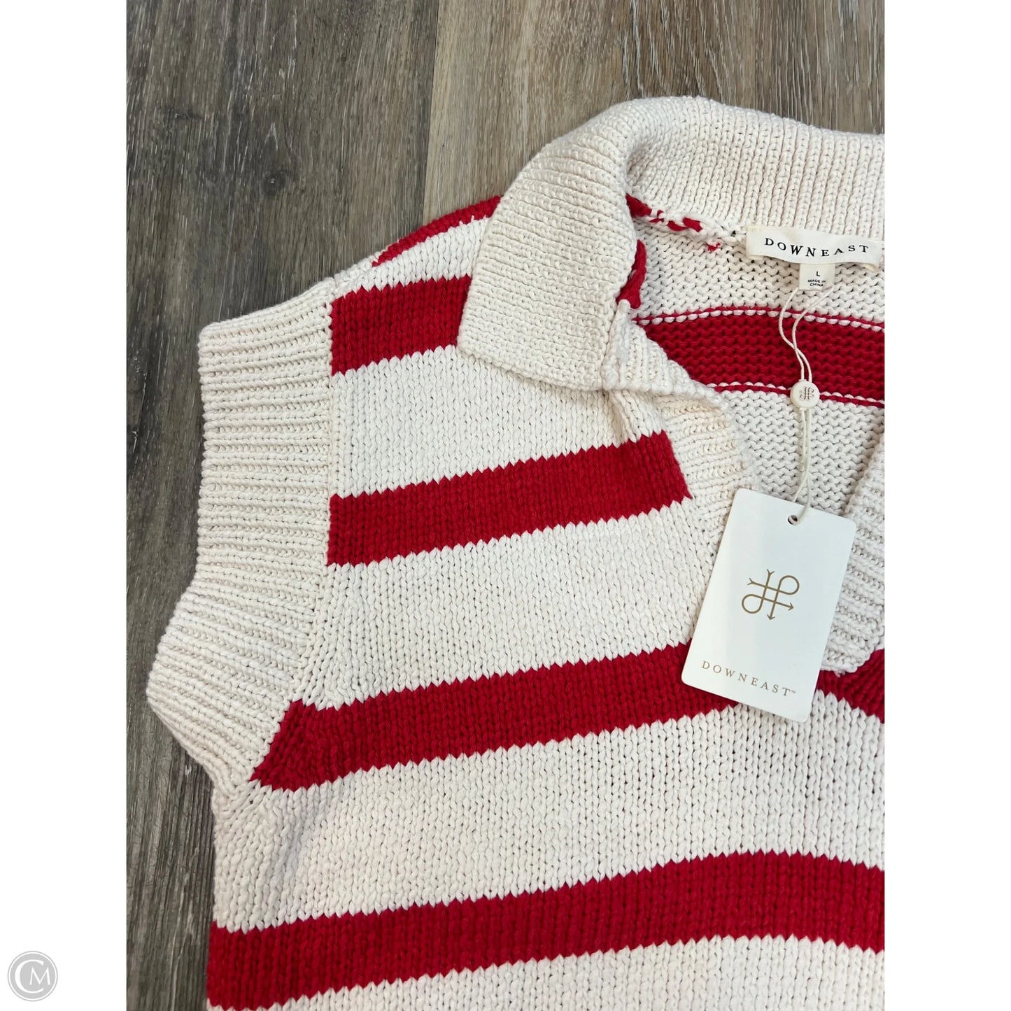 -Sweater Short Sleeve By Downeast In Striped Pattern, Size: L