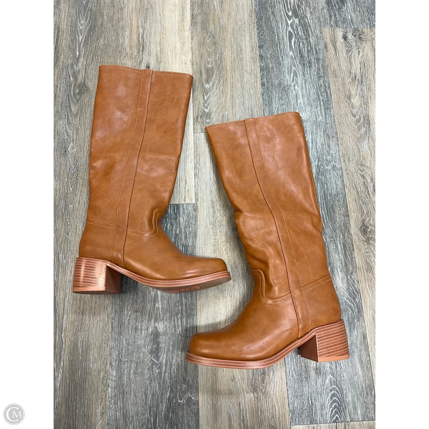 Boots Knee Heels By Clothes Mentor In Tan, Size: 9