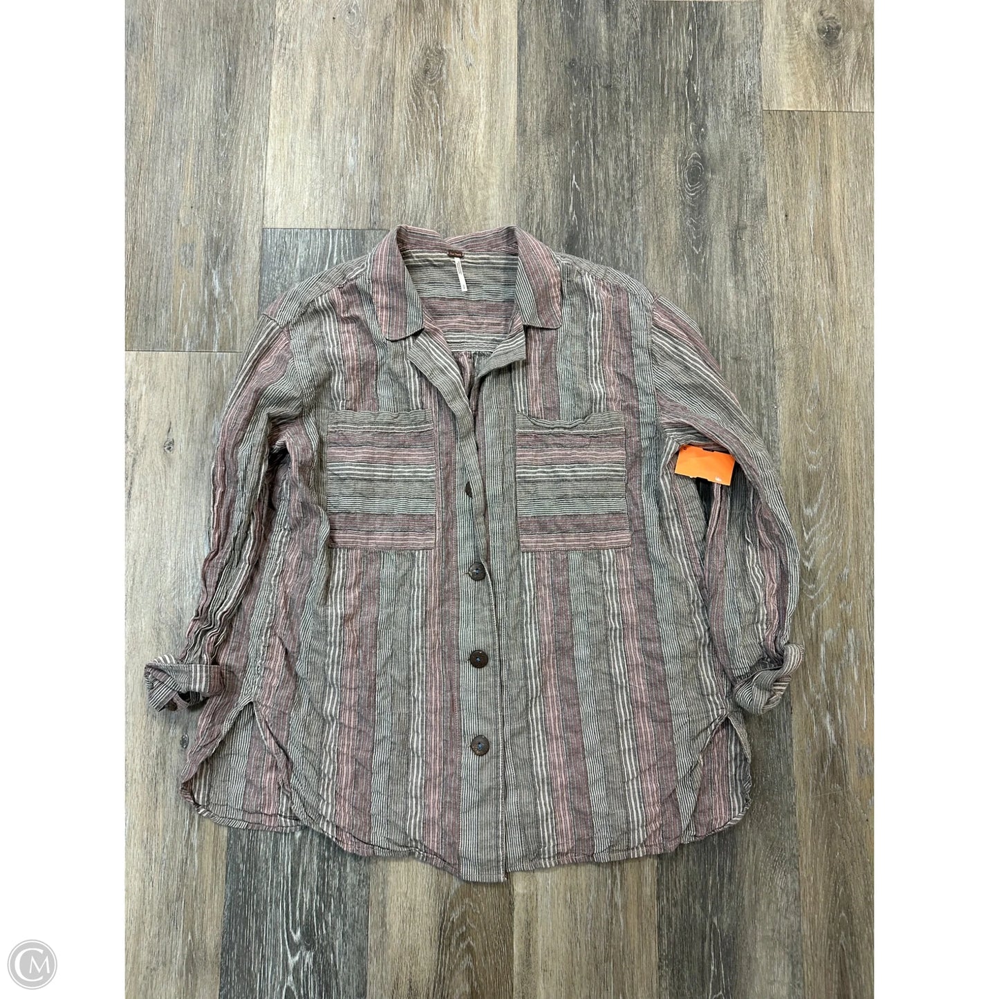 Blouse Long Sleeve By Free People In Grey & Pink, Size: S