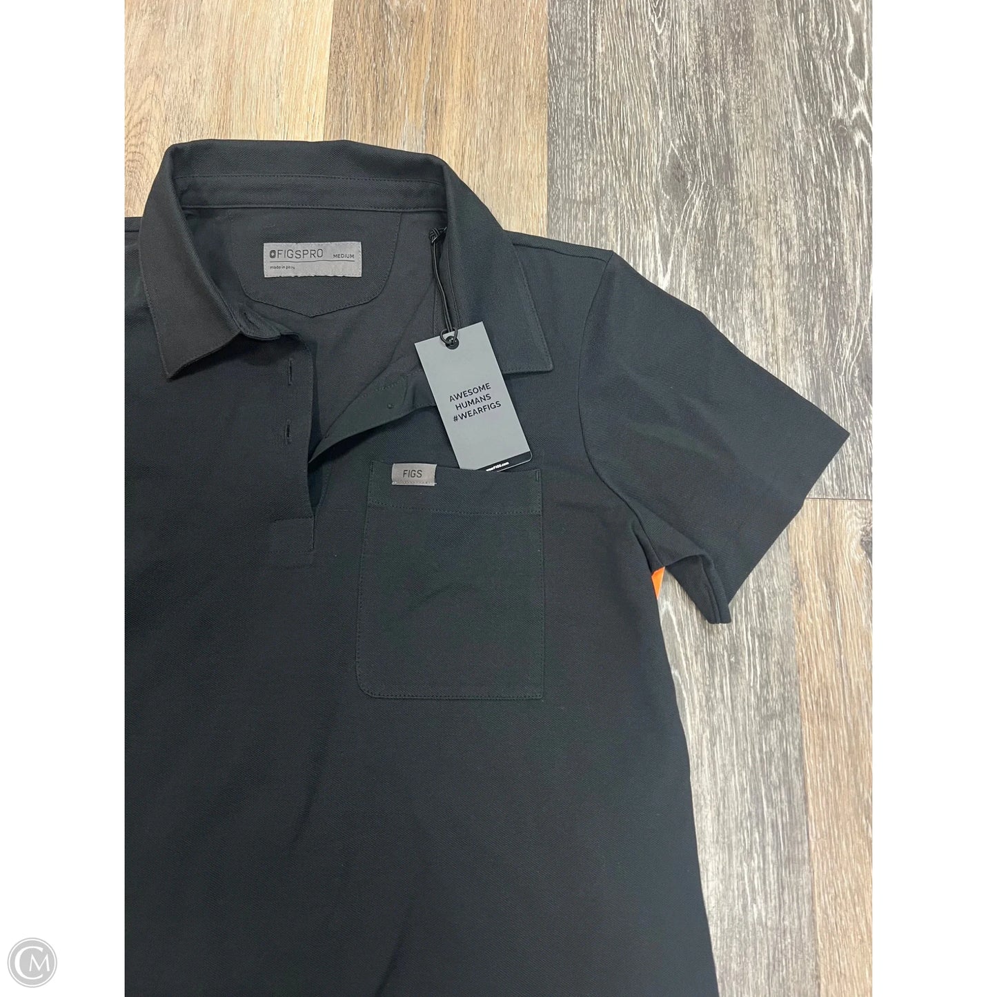 Athletic Top Short Sleeve By Figs In Black, Size: M