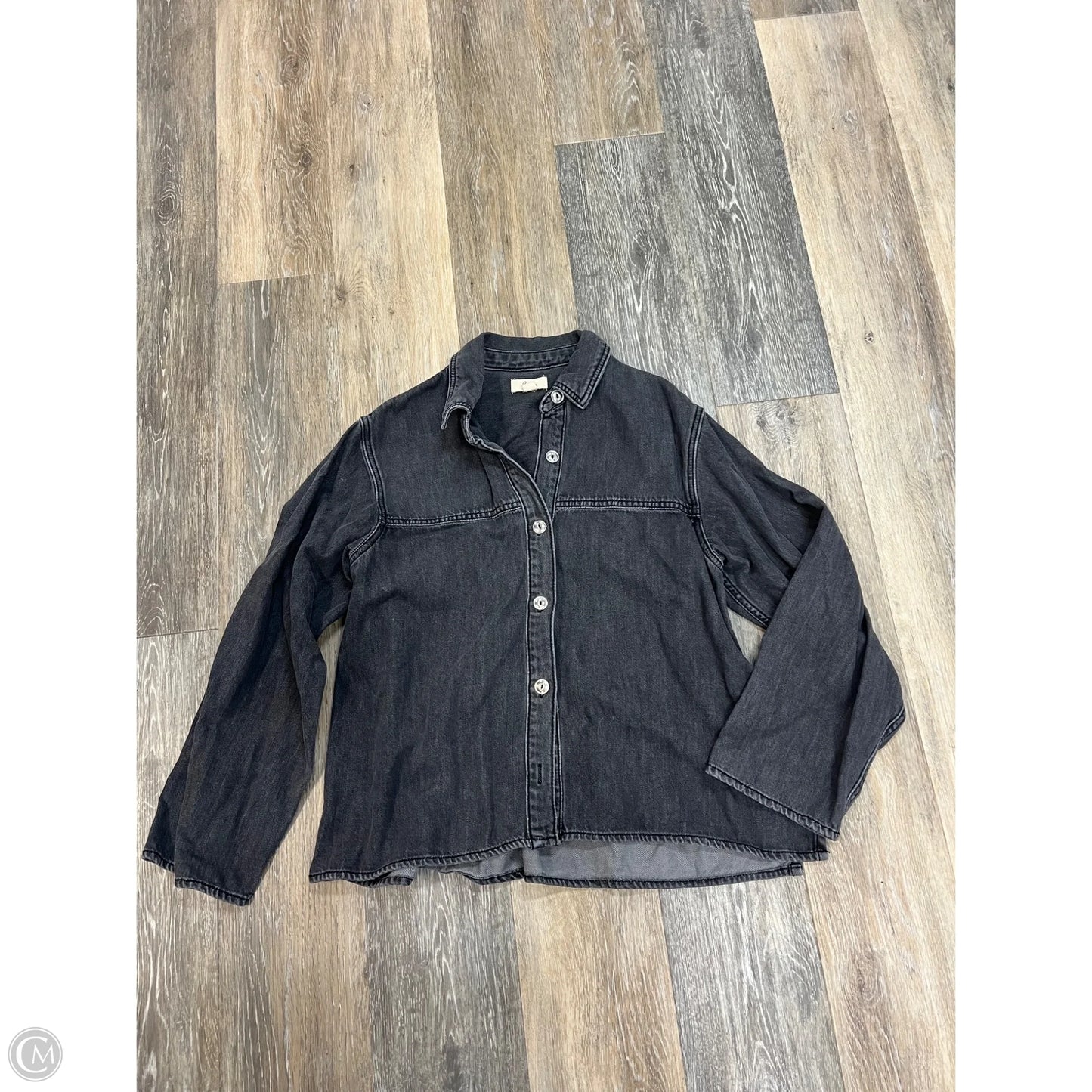 Blouse Long Sleeve By Elan In Grey Denim, Size: S