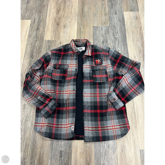 Jacket Shirt By Fargo Red Hawks In Plaid Pattern, Size: Xl