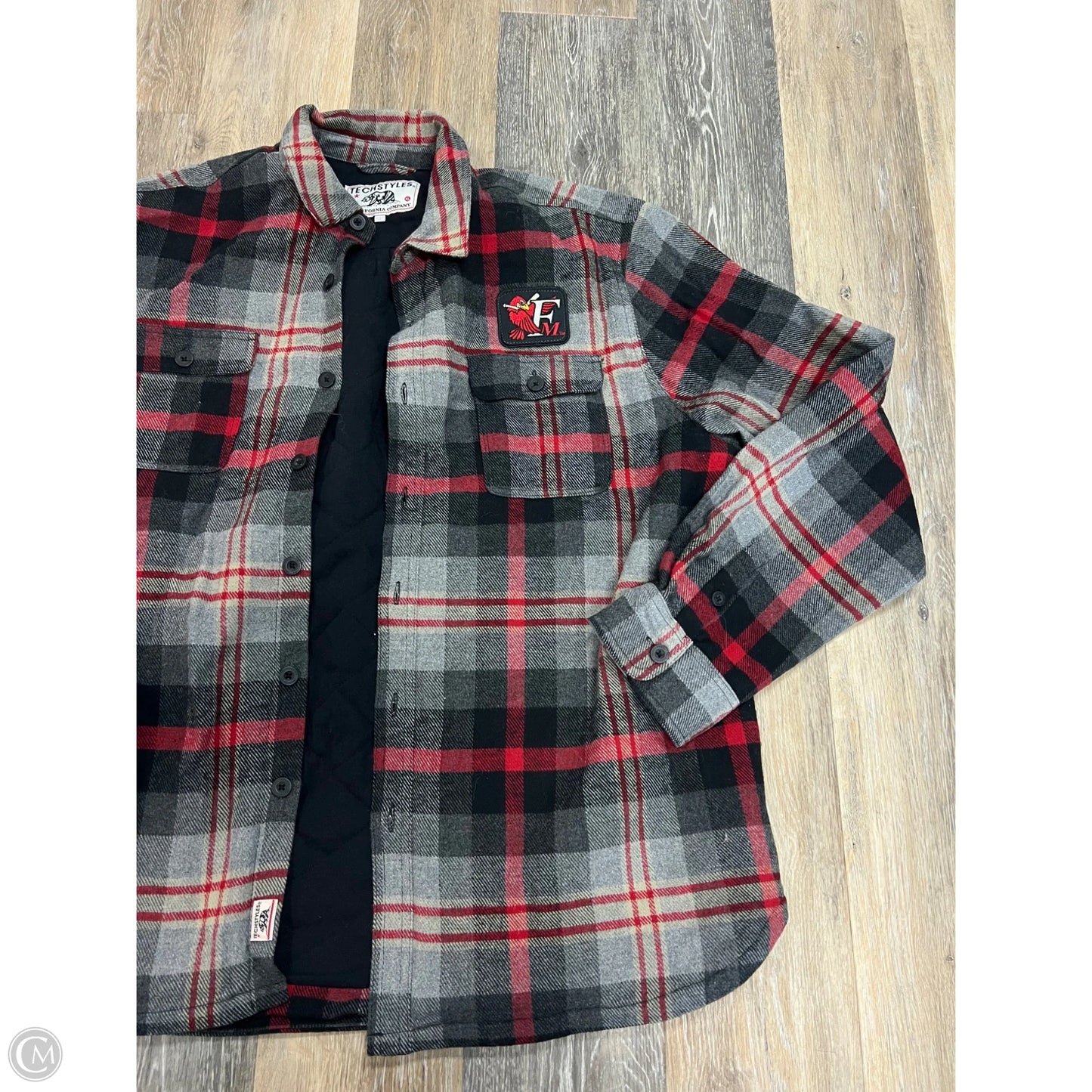 Jacket Shirt By Fargo Red Hawks In Plaid Pattern, Size: Xl