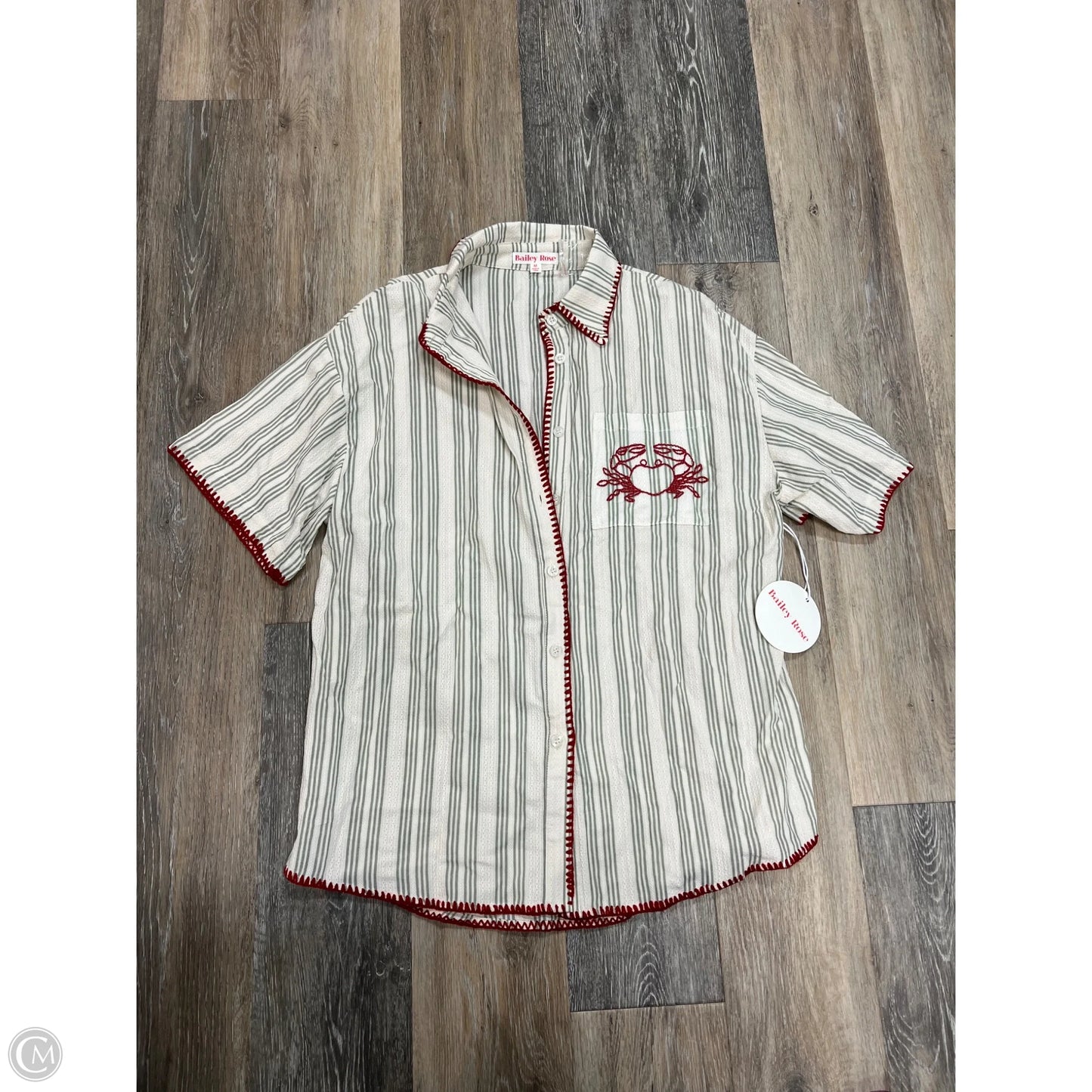 Blouse Short Sleeve By Bailey Rose In Cream & Green, Size: M