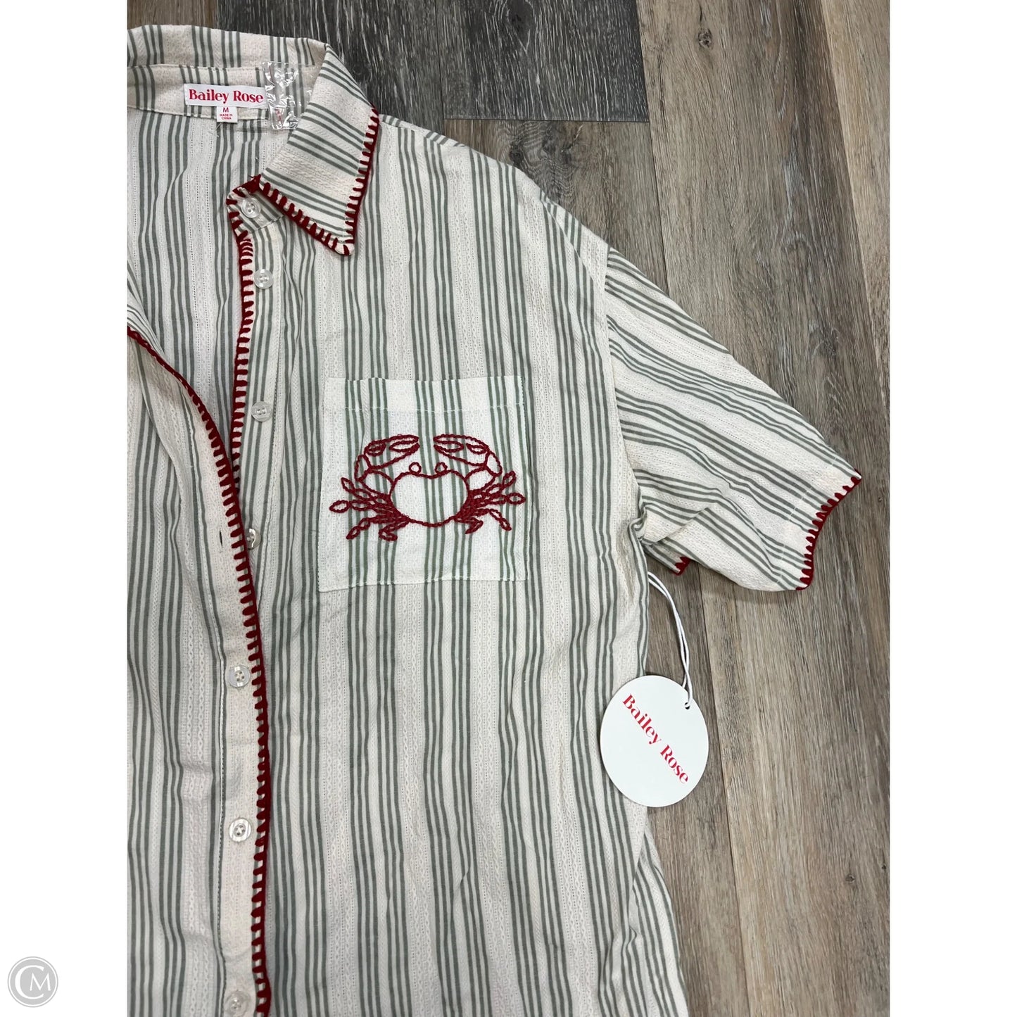 Blouse Short Sleeve By Bailey Rose In Cream & Green, Size: M