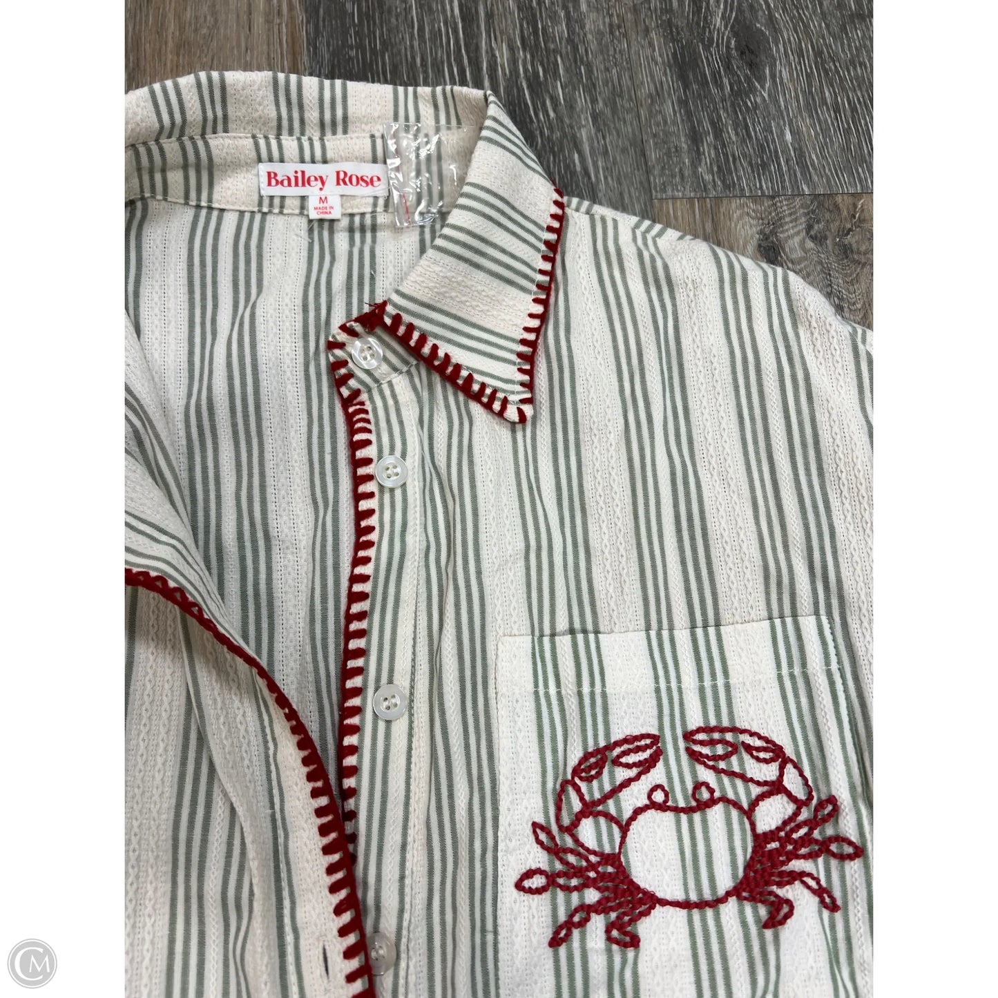 Blouse Short Sleeve By Bailey Rose In Cream & Green, Size: M
