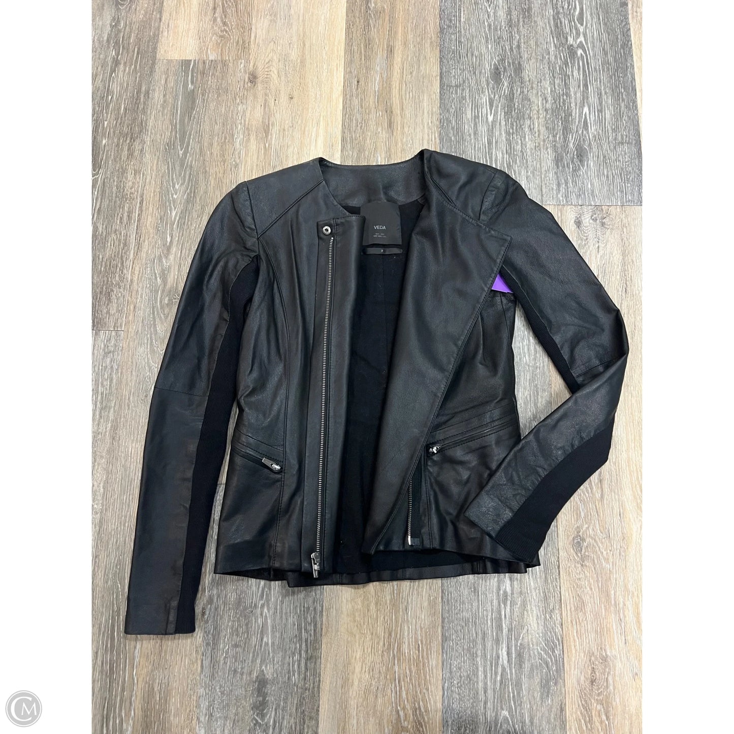 Jacket Moto Leather By Veda In Black, Size: S
