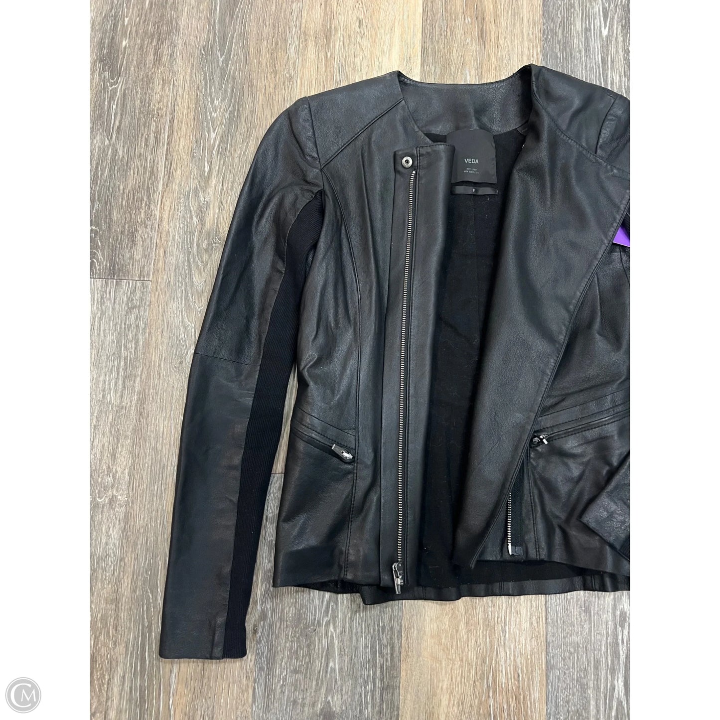 Jacket Moto Leather By Veda In Black, Size: S