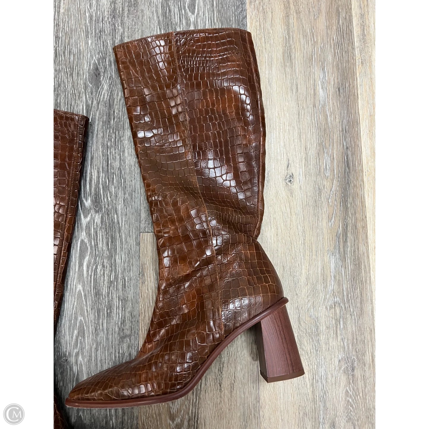 Boots Knee Heels By Alohas In Brown, Size: 9