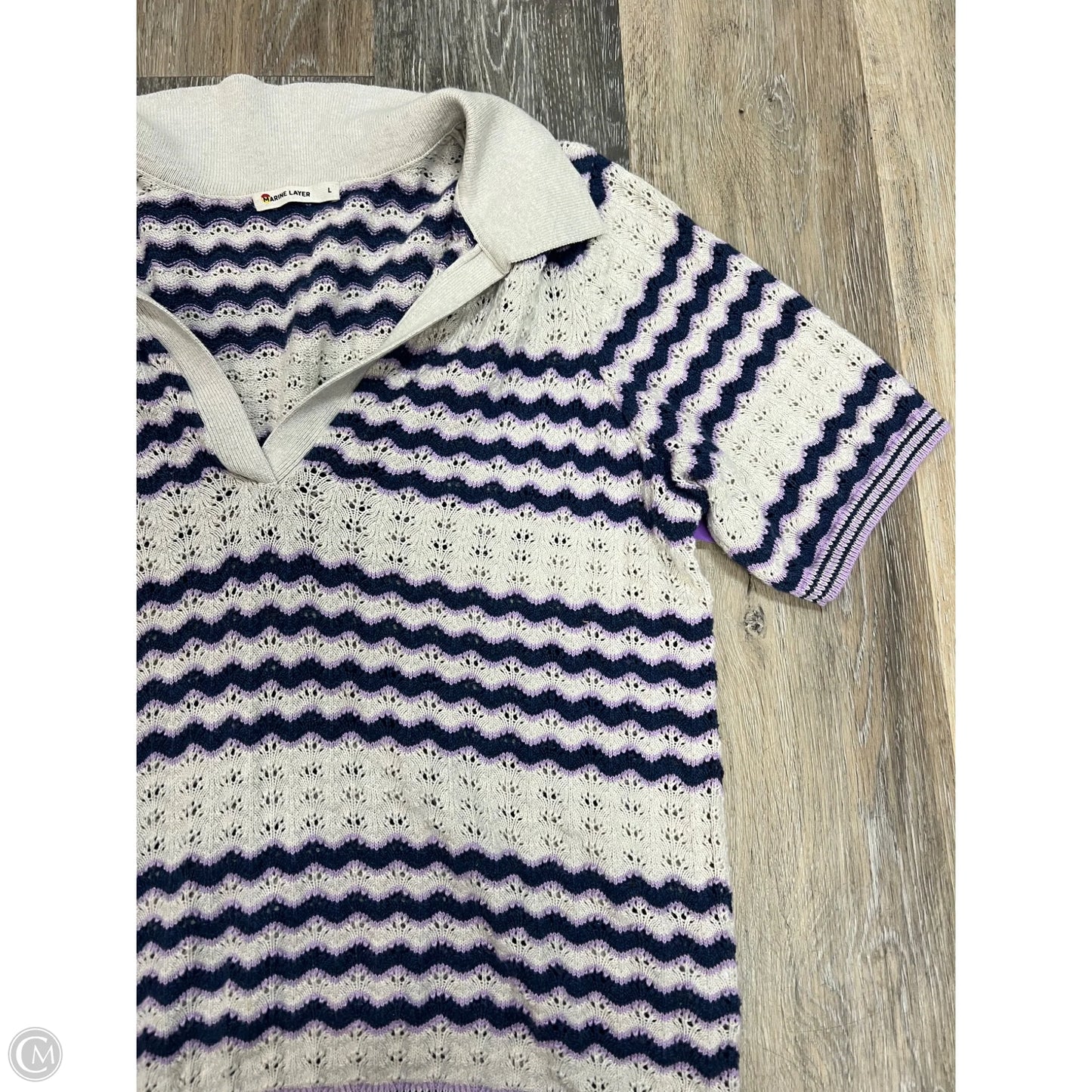 Sweater Short Sleeve By Marine Layer In Striped Pattern, Size: L