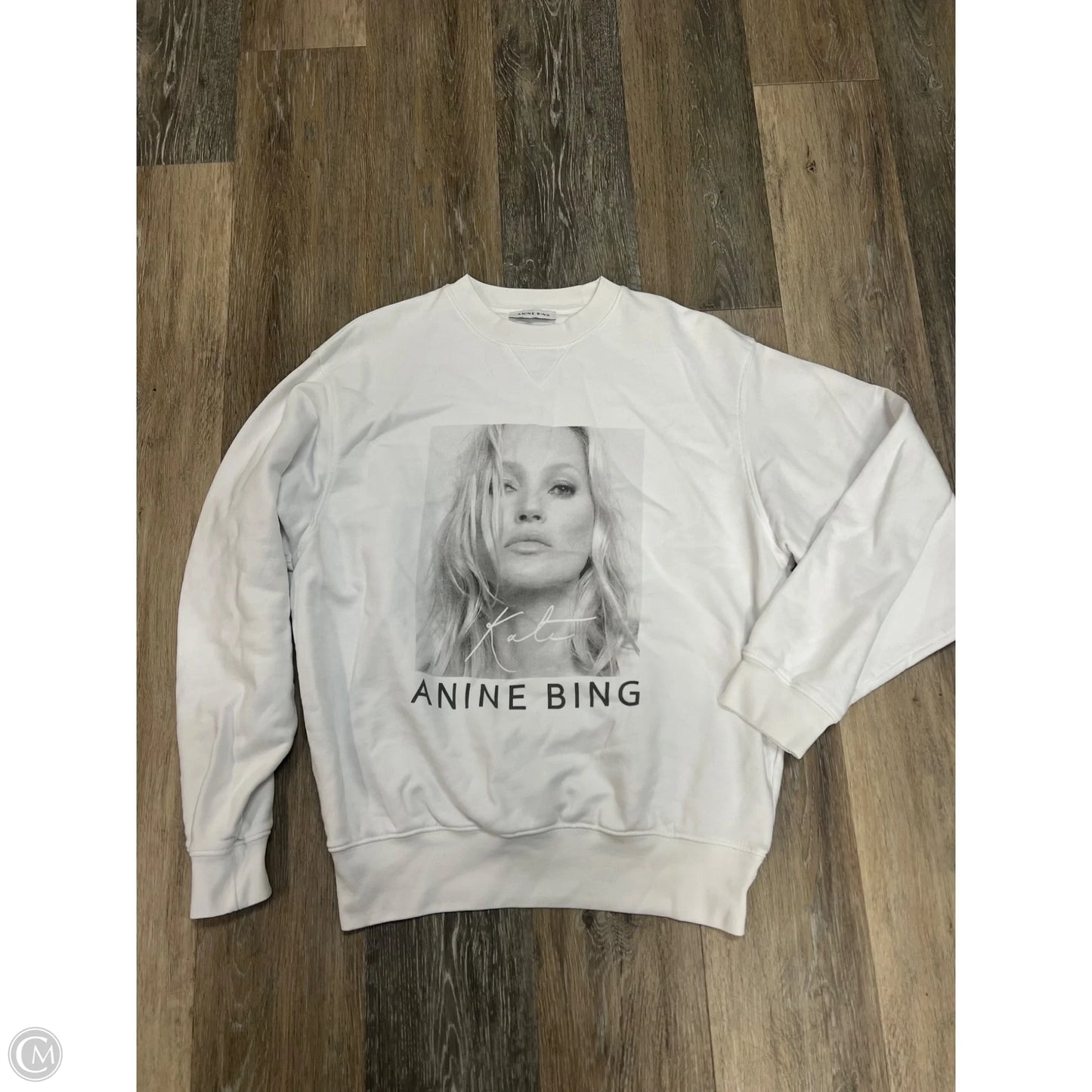 Sweatshirt Crewneck Designer By Anine Bing In White, Size: S