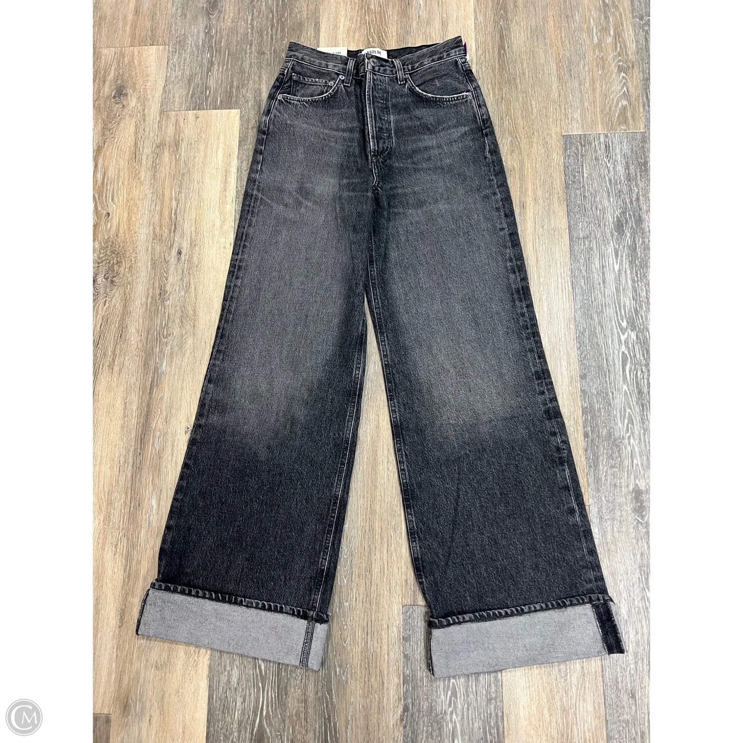 Jeans Wide Leg By Agolde In Black Denim, Size: 0/24