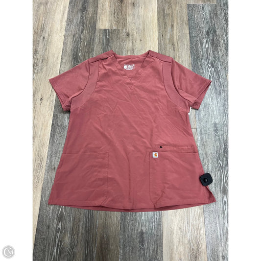 Scrub Top Short Sleeve By Carhartt In Pink, Size: L