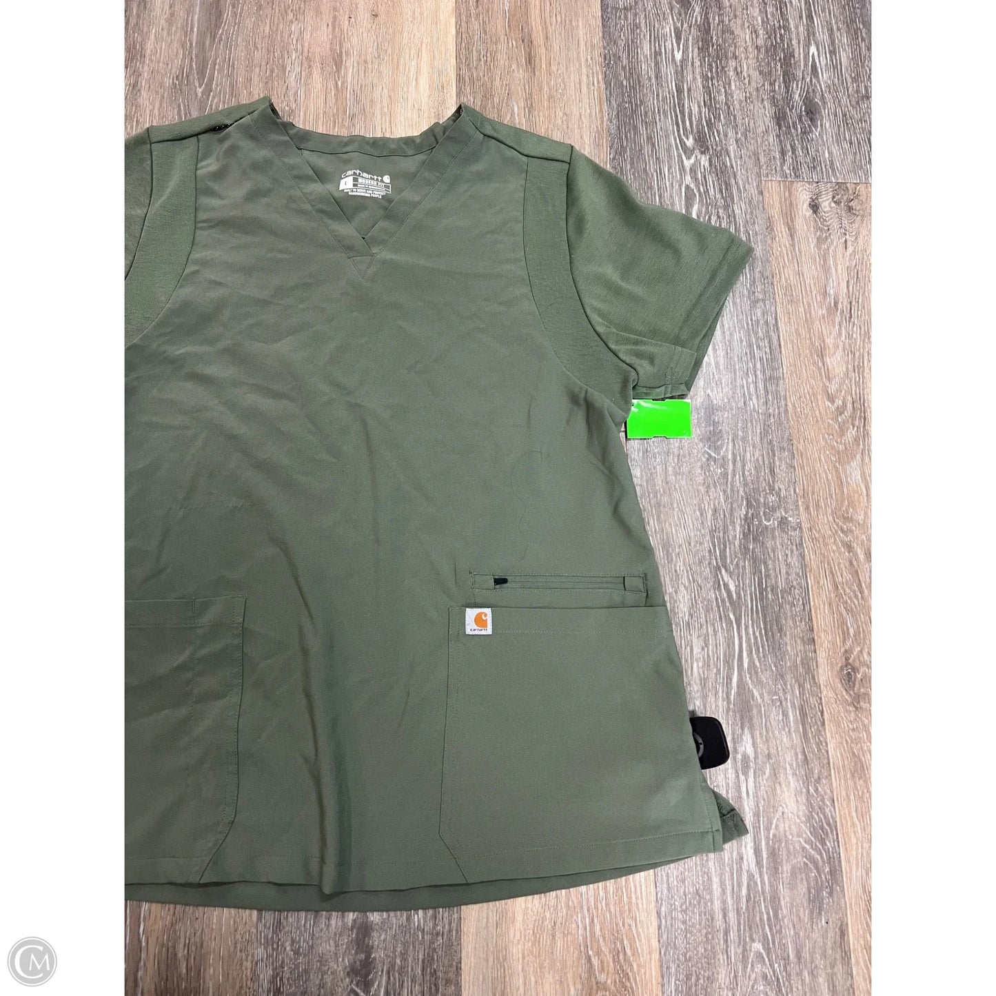 Scrub Top Short Sleeve By Carhartt In Green, Size: L