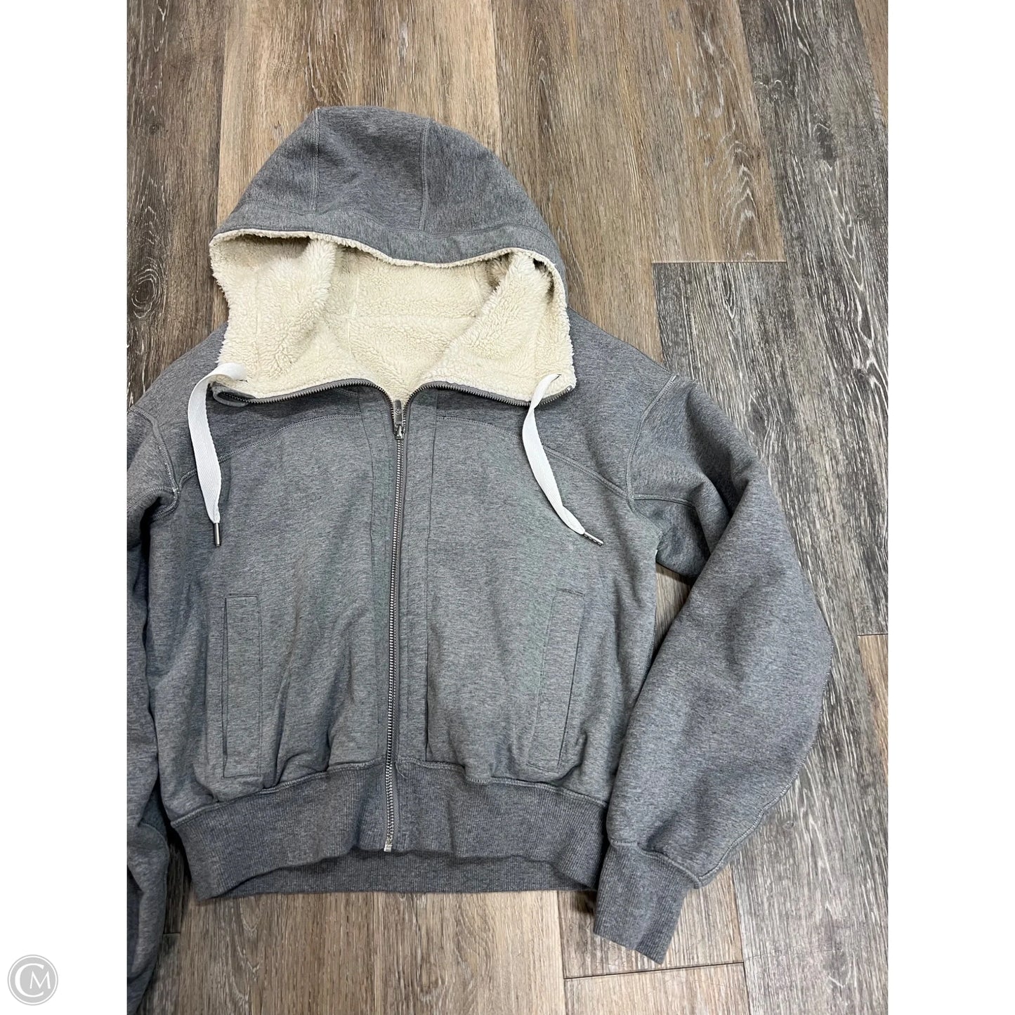 Athletic Sweatshirt Hoodie By Lululemon In Grey, Size: M