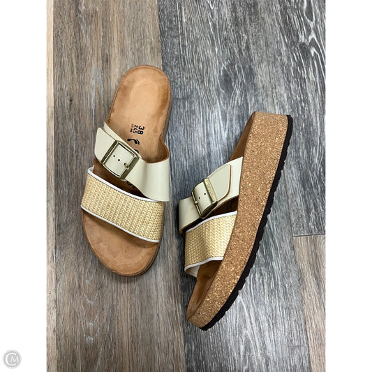 -Sandals Flats By Papillio In Tan & White, Size: 7