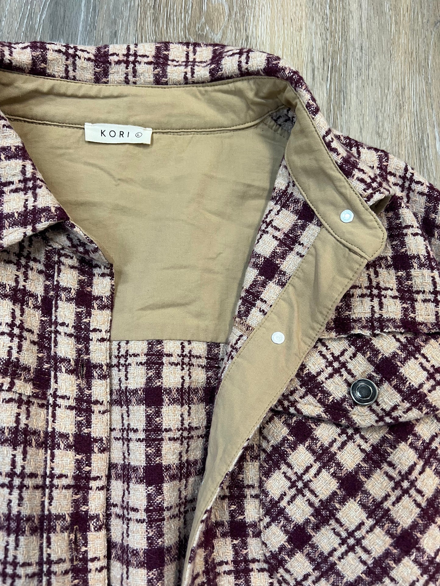 Jacket Shirt By Kori America In Maroon, Size: L
